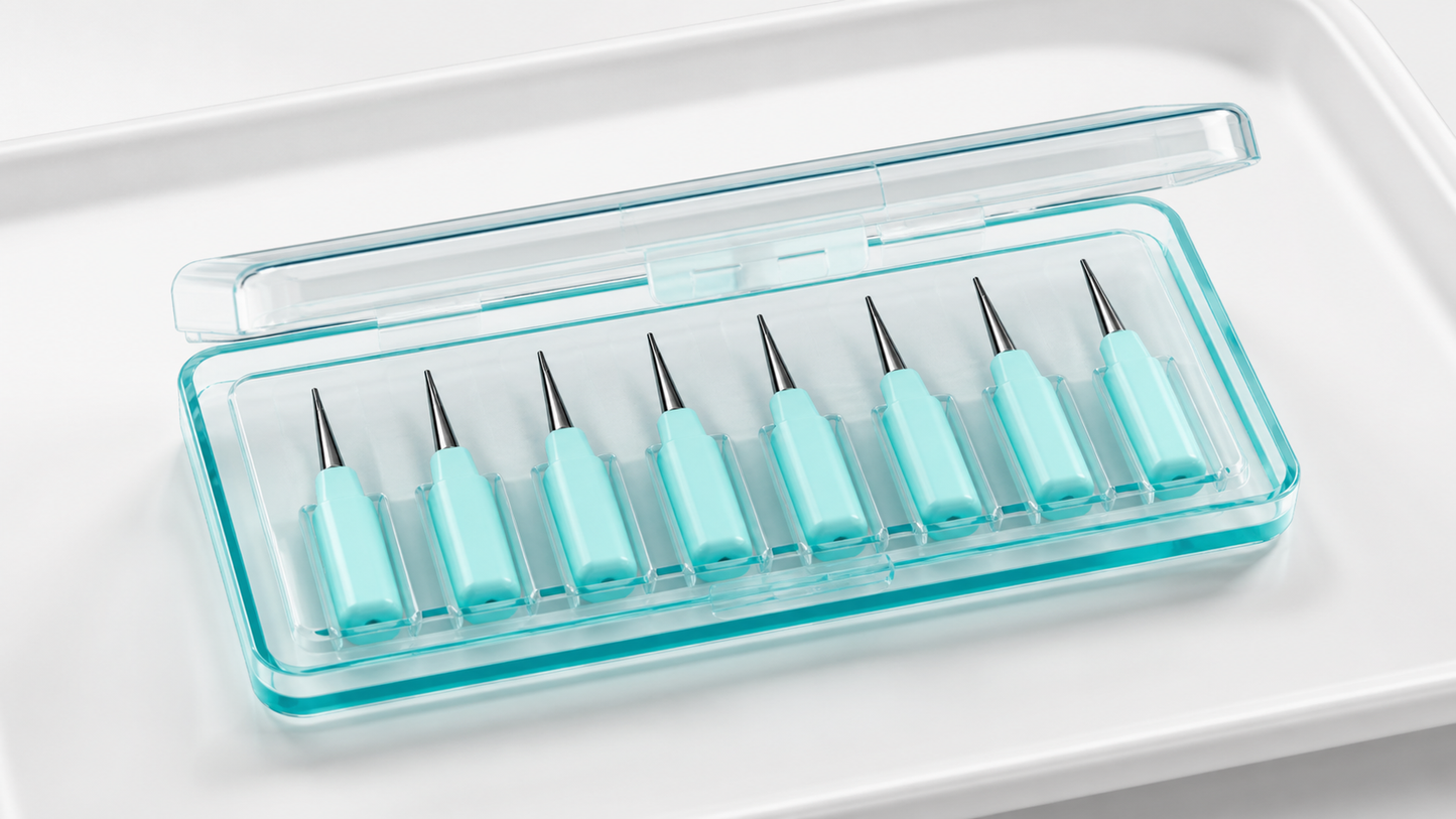 WriteFit graphite marker tip refills arranged in open clinical storage case